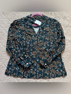 NWT J. Jill Wearever Printed Popover Floral Blouse Cottage Preppy Coastal Sz XSP